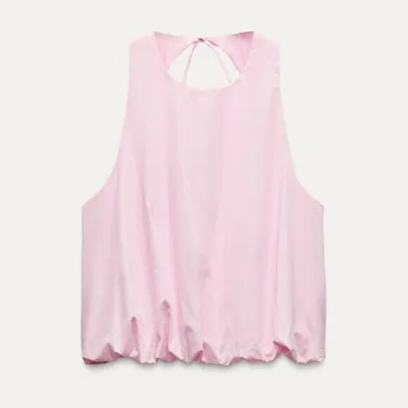 ZARA Poplin Bubble Top Size M Pink 100% Cotton NWT - Picture 5 of 12